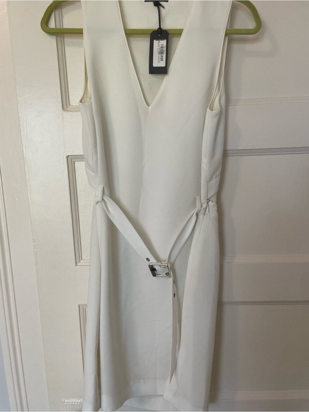 rag & bone White V-Neck Midi Dress with Belt